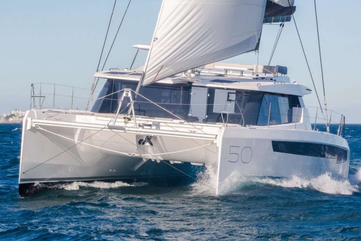 Exterior view of Hakuna Matata, a Leopard 50 catamaran at Marmaris, Turkey