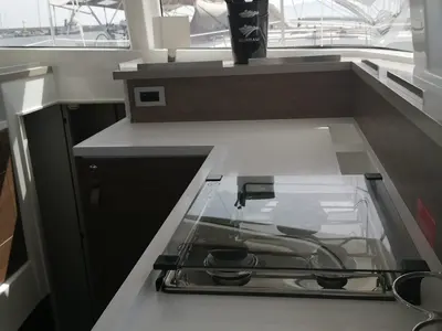 Galley of Arveskida II, a Bali 4.2 catamaran at Figari/Golfo Aranci, Italy