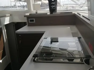 Galley of Arveskida II, a Bali 4.2 catamaran at Figari/Golfo Aranci, Italy