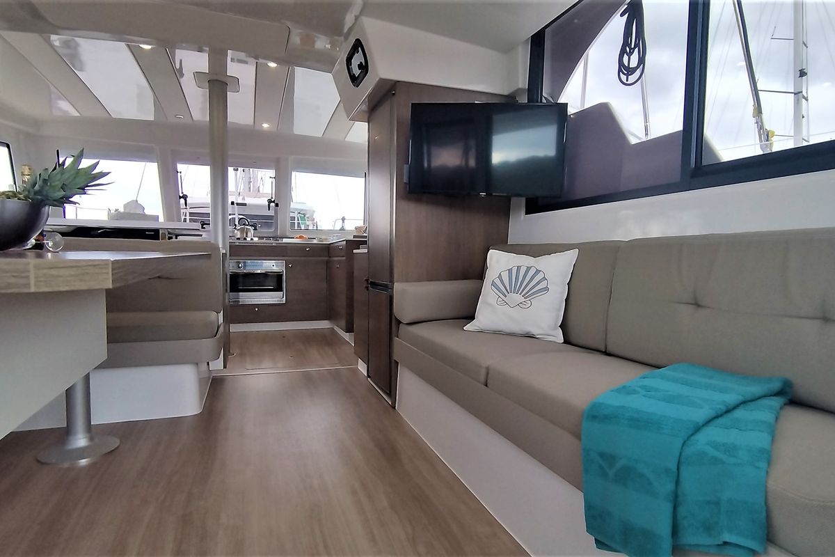 Galley of Tursiops, a Bali Catspace catamaran at Olbia, Italy