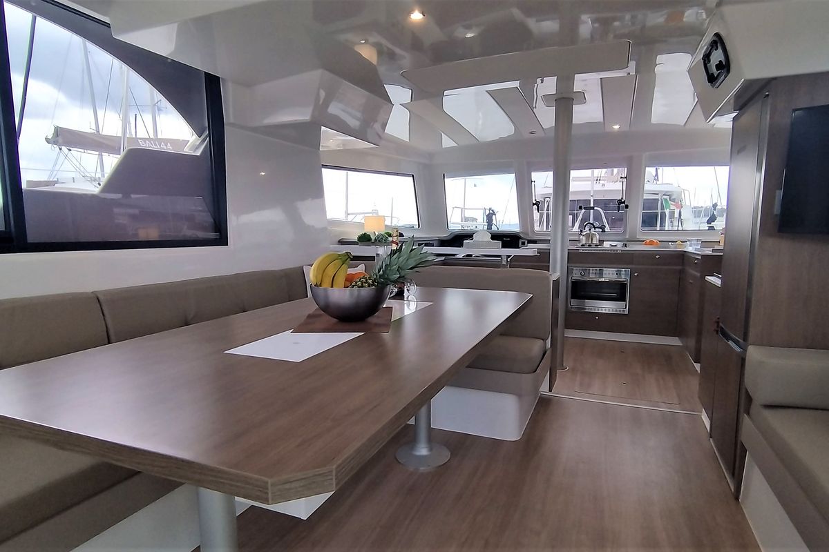 Galley of Tursiops, a Bali Catspace catamaran at Olbia, Italy