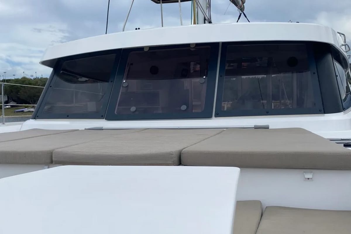 Deck of Tursiops, a Bali Catspace catamaran at Olbia, Italy