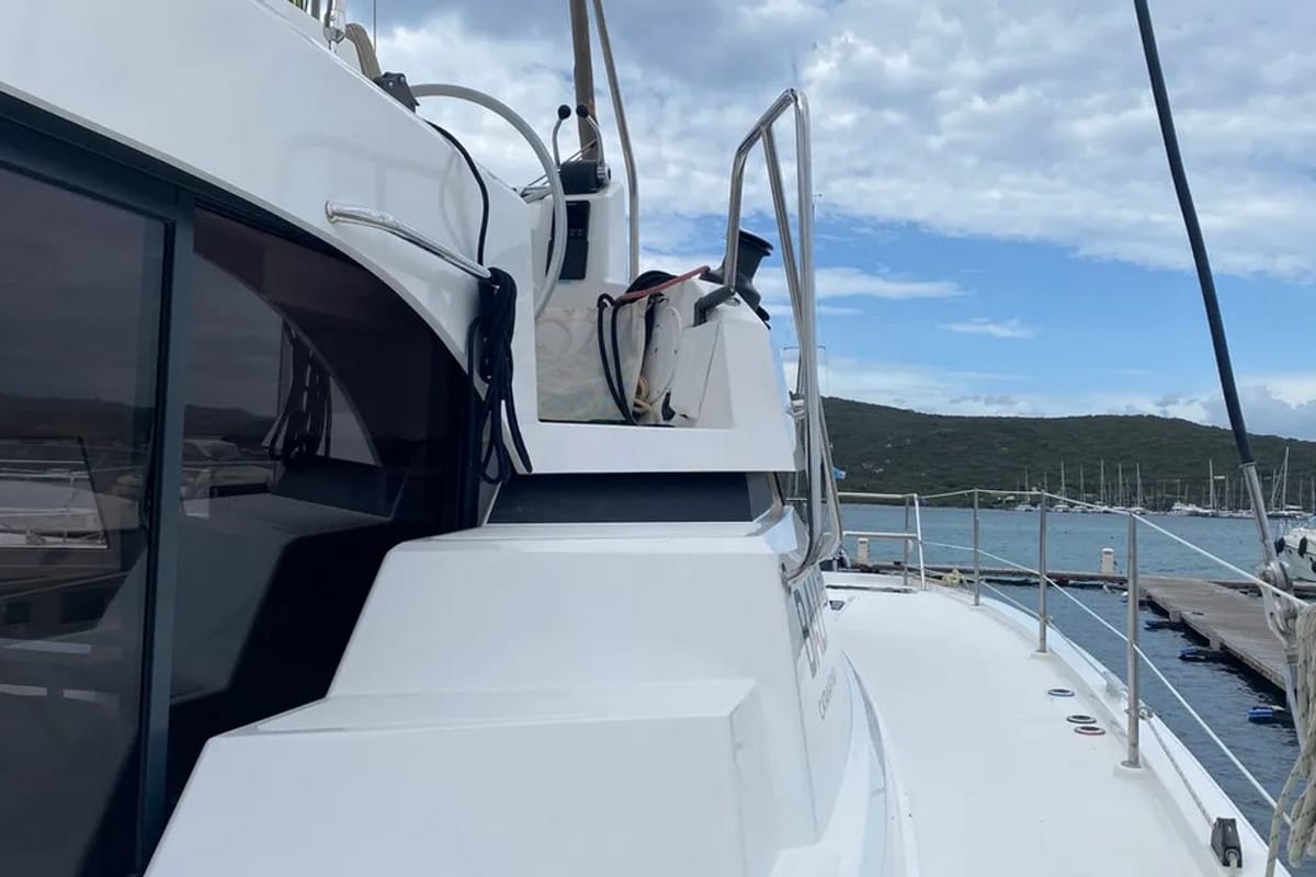 Galley of Tursiops, a Bali Catspace catamaran at Olbia, Italy