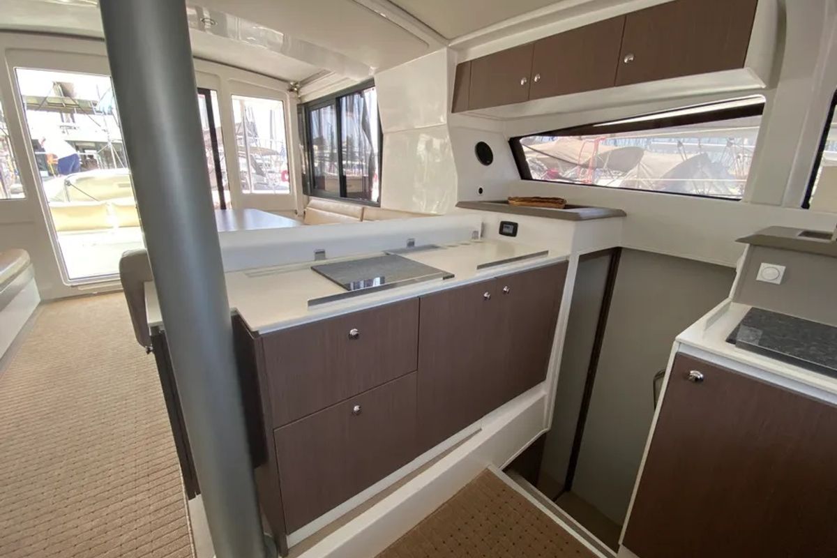 Galley of Nereida, a Bali 4.1 catamaran at Athens, Greece