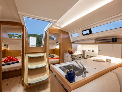 Galley of XTC 4 U, a Jeanneau Sun Odyssey 415 sailboat at Grad Pula, Croatia