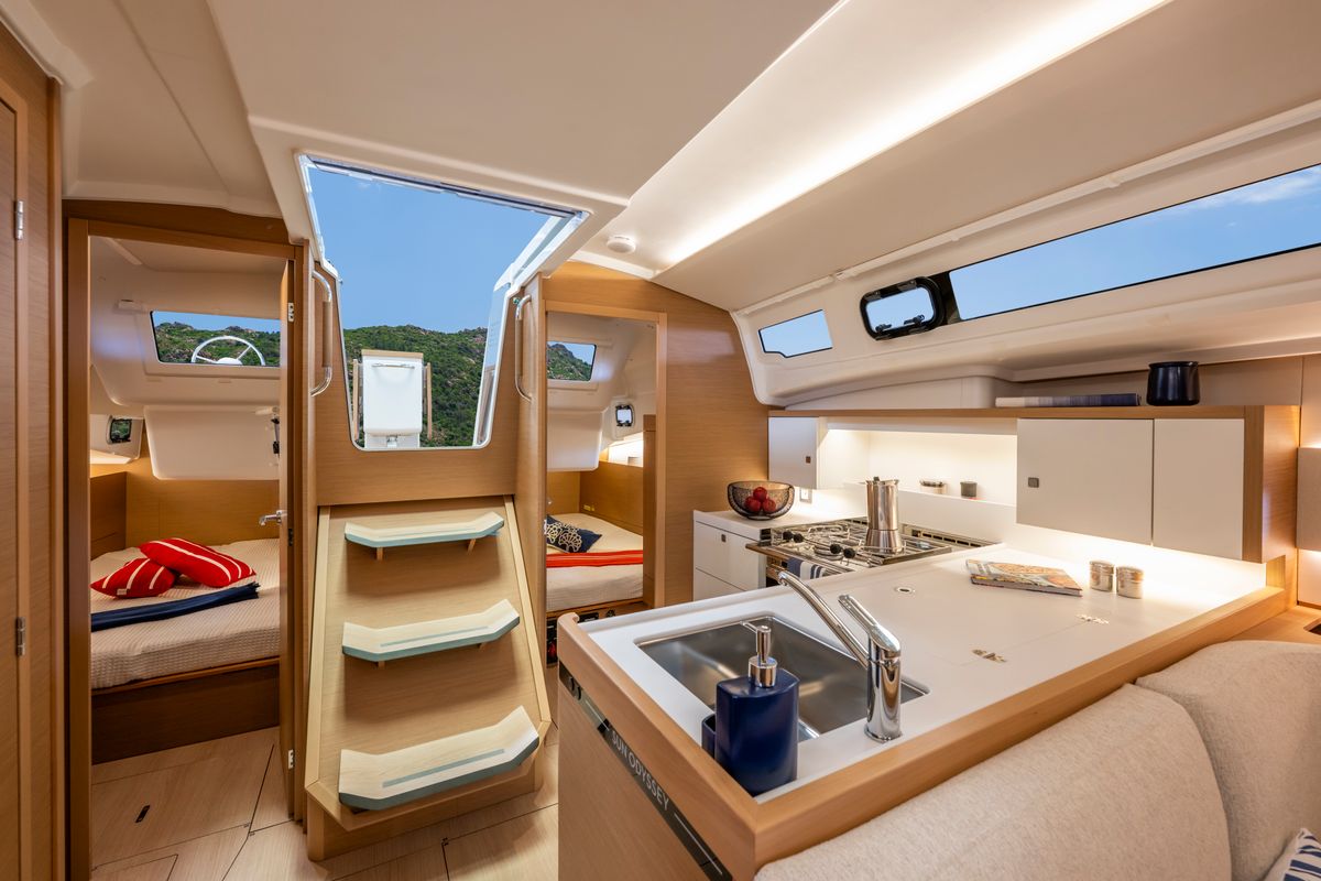 Galley of XTC 4 U, a Jeanneau Sun Odyssey 415 sailboat at Grad Pula, Croatia