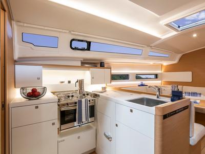 Galley of XTC 4 U, a Jeanneau Sun Odyssey 415 sailboat at Grad Pula, Croatia