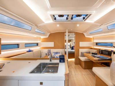 Salon of XTC 4 U, a Jeanneau Sun Odyssey 415 sailboat at Grad Pula, Croatia