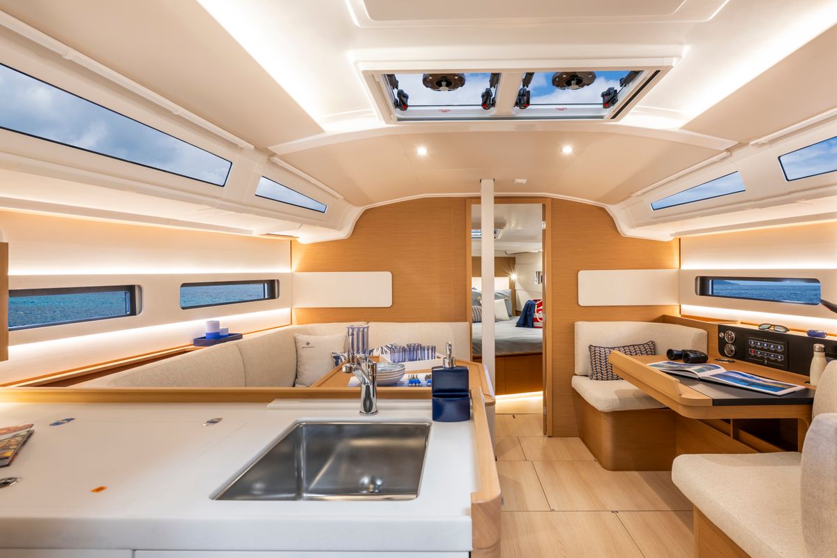 Salon of XTC 4 U, a Jeanneau Sun Odyssey 415 sailboat at Grad Pula, Croatia