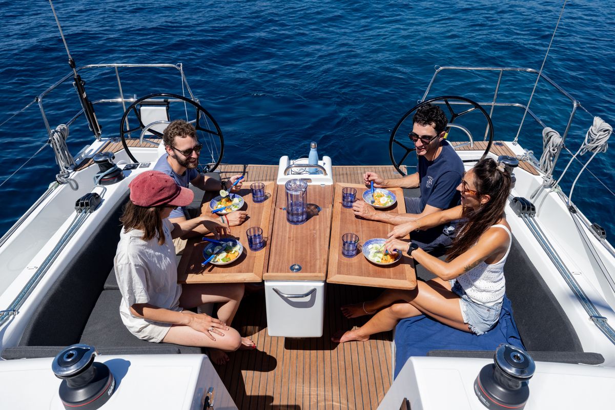 Deck of XTC 4 U, a Jeanneau Sun Odyssey 415 sailboat at Grad Pula, Croatia