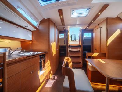 Salon of Ilio, a Dufour 430 sailboat at Cagliari, Italy