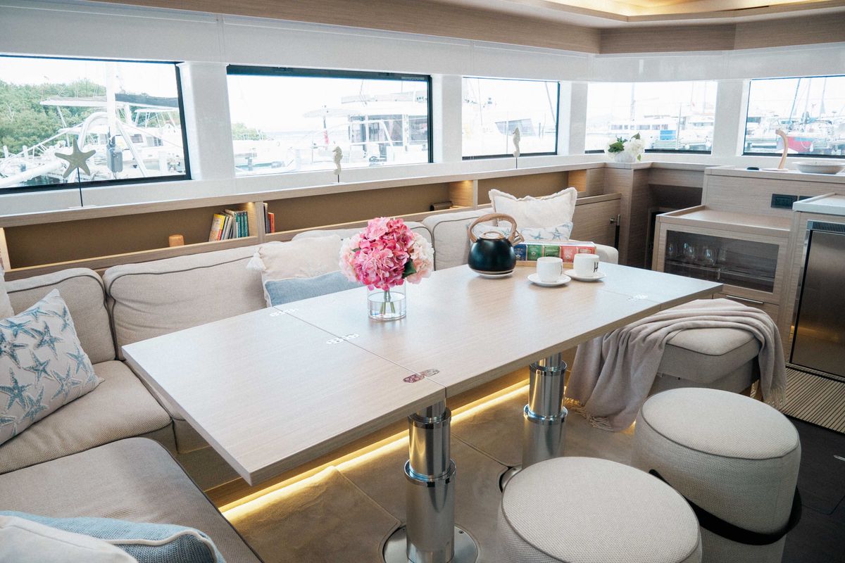 Salon of Luna Nova, a Lagoon 55 catamaran at Parham Town, British Virgin Islands