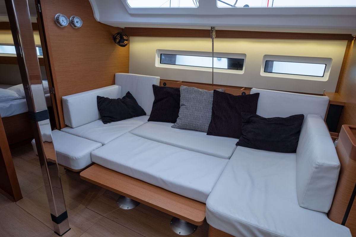 Salon of Ioleta, a Jeanneau Sun Odyssey 440 sailboat at Municipal Unit of Lefkada, Greece