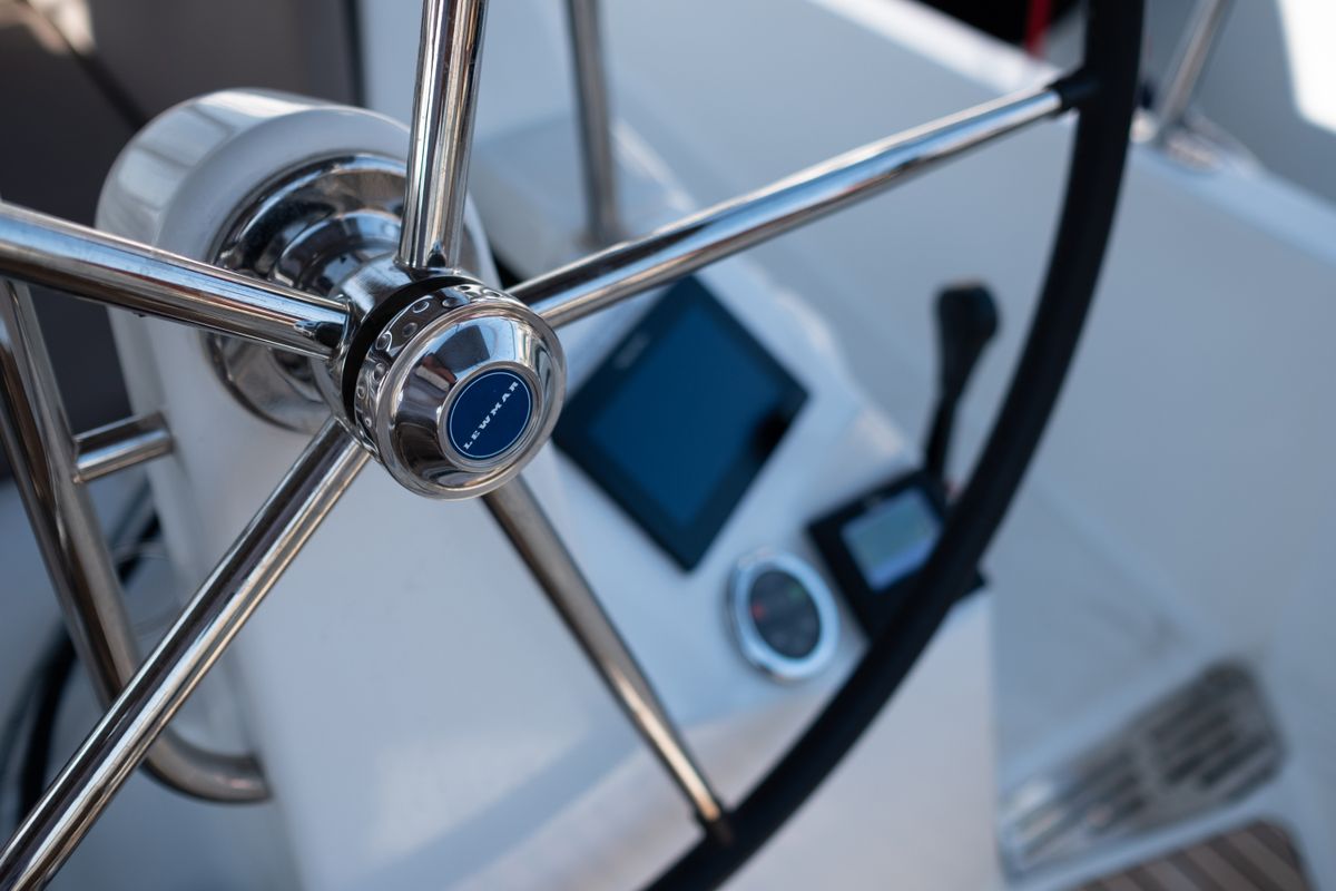Cockpit of Ioleta, a Jeanneau Sun Odyssey 440 sailboat at Municipal Unit of Lefkada, Greece