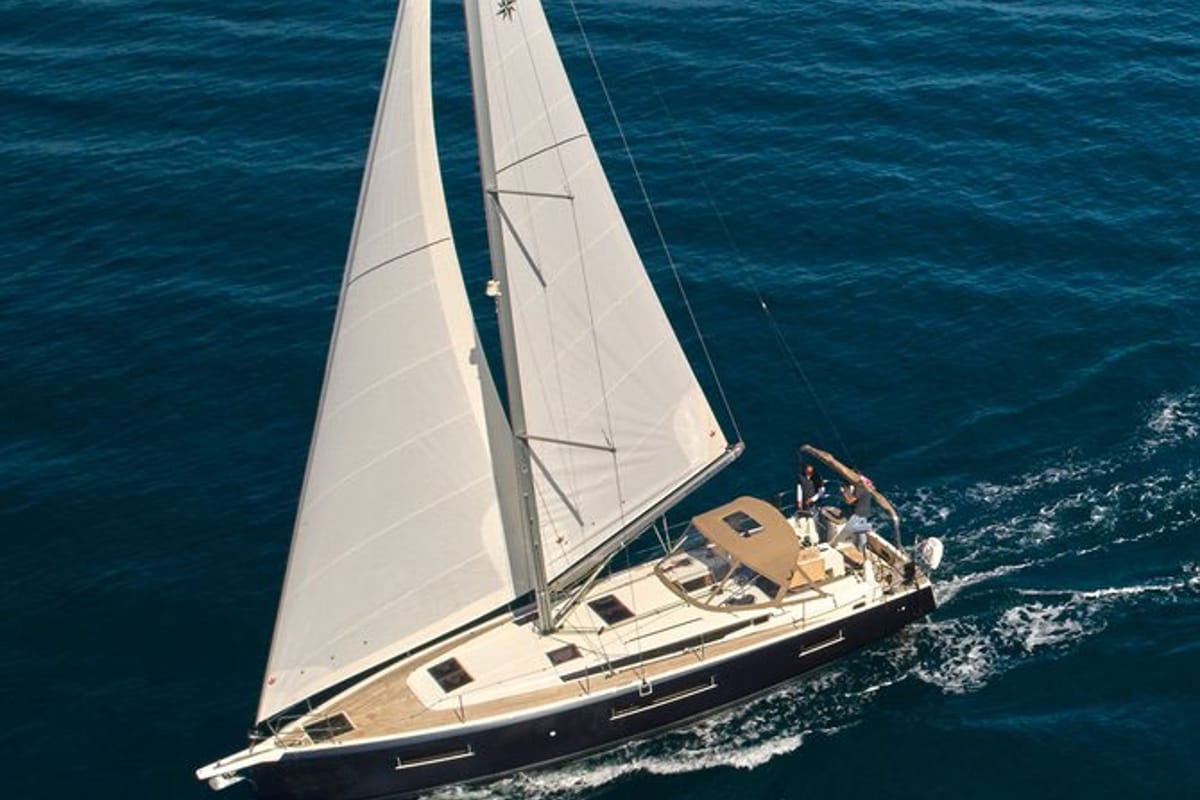 Exterior view of Lucia II, a Jeanneau Sun Odyssey 440 sailboat at Seget Donji, Croatia