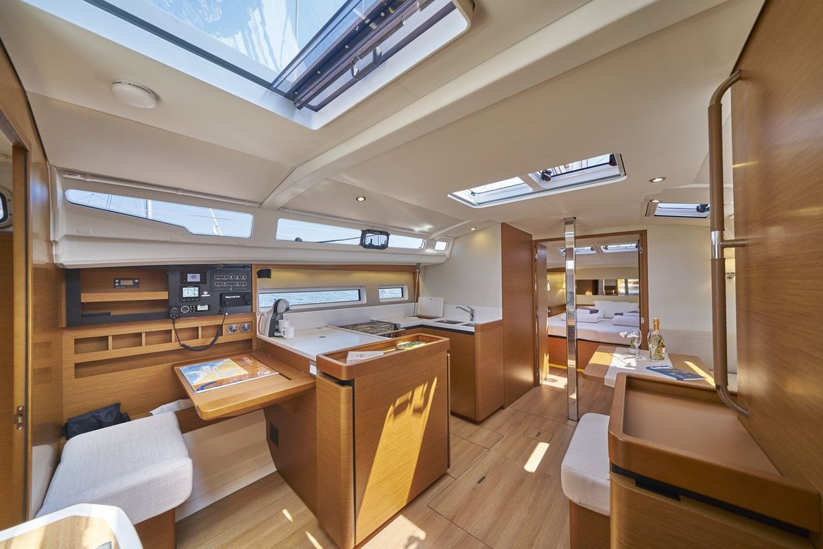 Salon of Lucia II, a Jeanneau Sun Odyssey 440 sailboat at Seget Donji, Croatia