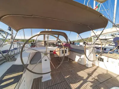 Cockpit of COSTA COSTA, a Bavaria Cruiser 45 sailboat at Volos Municipality, Greece