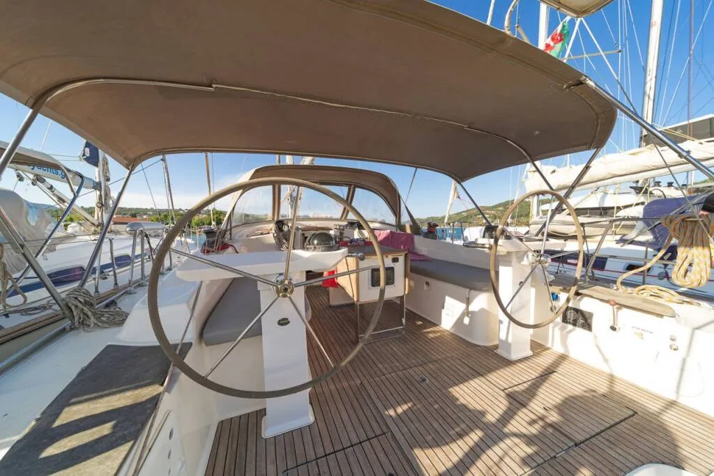 Cockpit of COSTA COSTA, a Bavaria Cruiser 45 sailboat at Volos Municipality, Greece