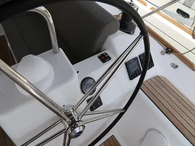 Cockpit of Sea Hawk, a Dufour 460 Grand Large sailboat at Grad Kaštela, Croatia