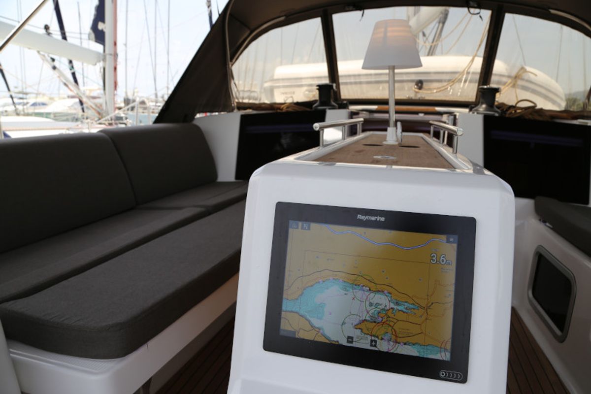 Deck of Sea Hawk, a Dufour 460 Grand Large sailboat at Grad Kaštela, Croatia