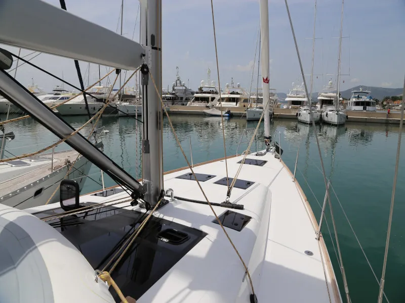 Exterior view of Sea Hawk, a Dufour 460 Grand Large sailboat at Grad Kaštela, Croatia