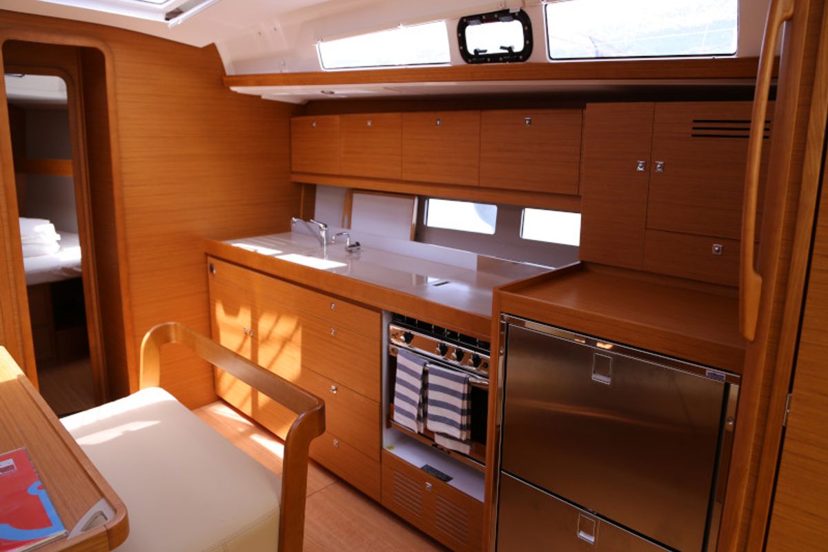 Galley of Sea Hawk, a Dufour 460 Grand Large sailboat at Grad Kaštela, Croatia