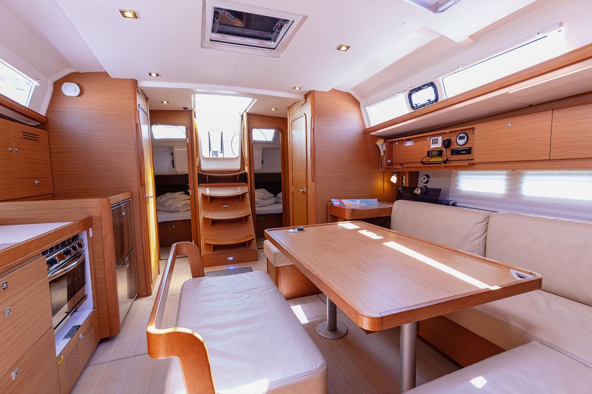 Salon of Sea Hawk, a Dufour 460 Grand Large sailboat at Grad Kaštela, Croatia