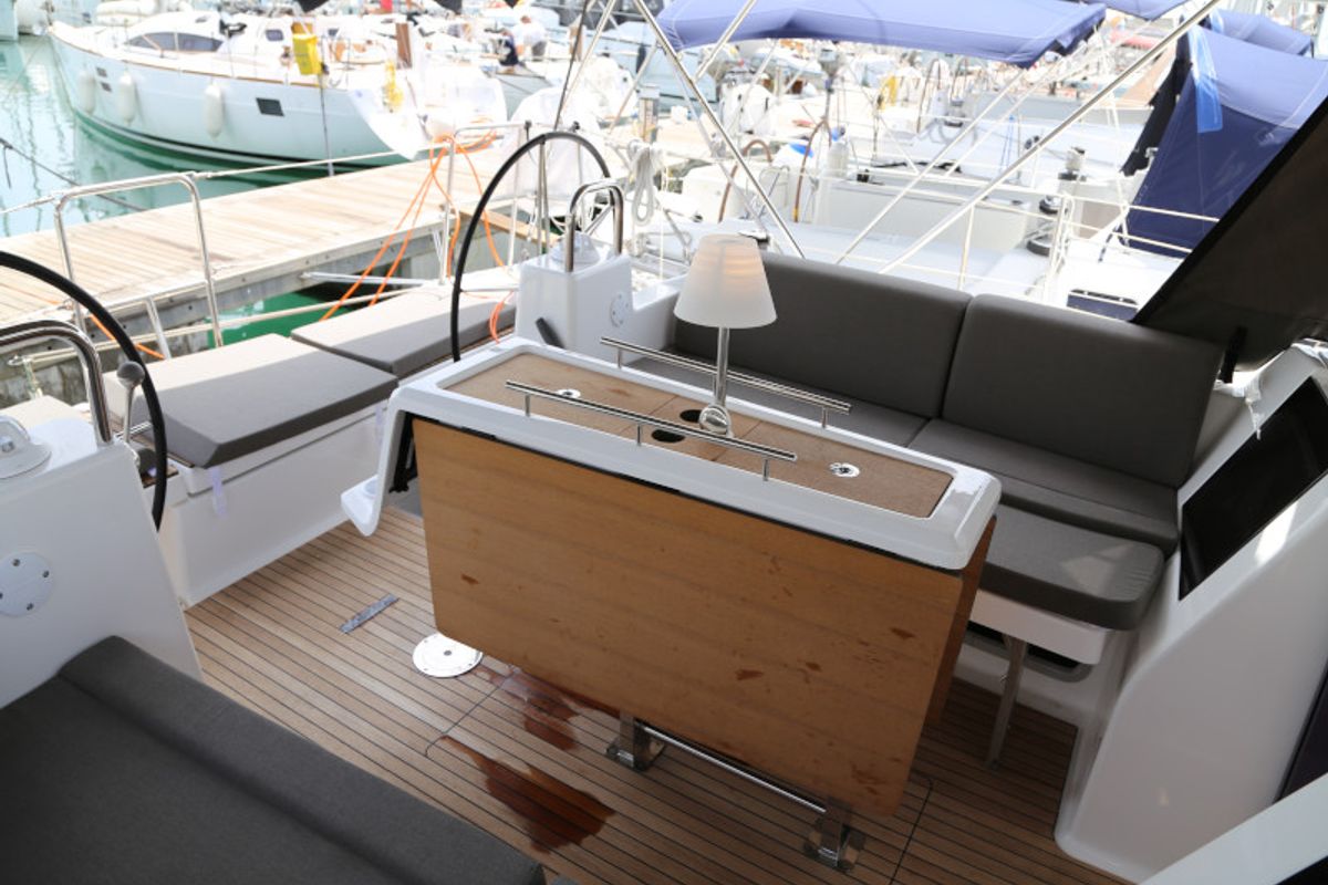 Deck of Sea Hawk, a Dufour 460 Grand Large sailboat at Grad Kaštela, Croatia