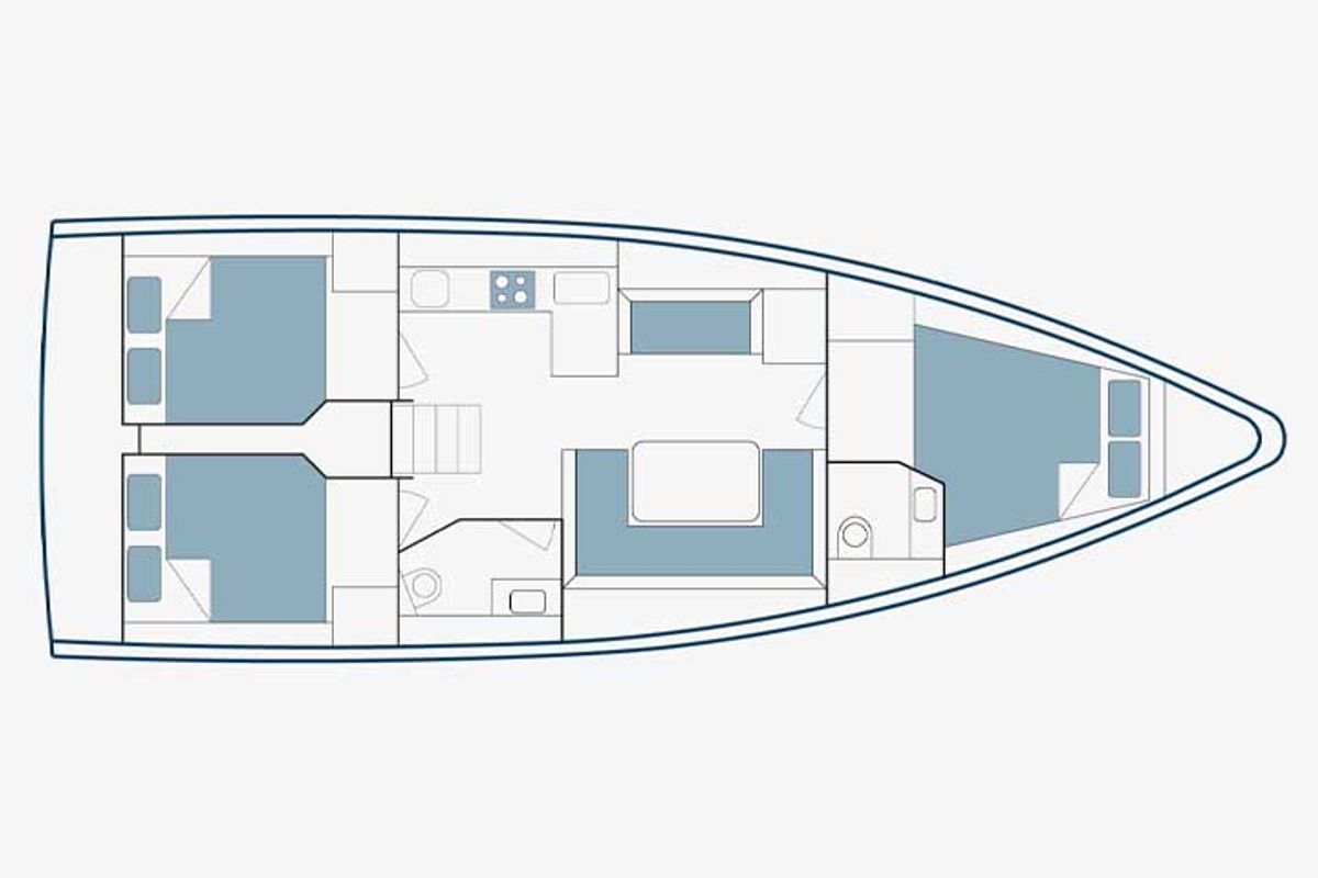 Floor plan of Jenny K, a Bavaria C42 sailboat at Municipal Unit of Lefkada, Greece
