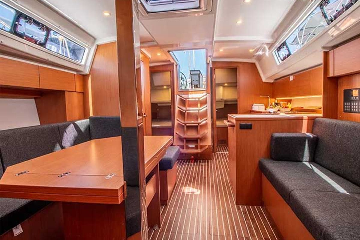 Salon of Jenny K, a Bavaria C42 sailboat at Municipal Unit of Lefkada, Greece
