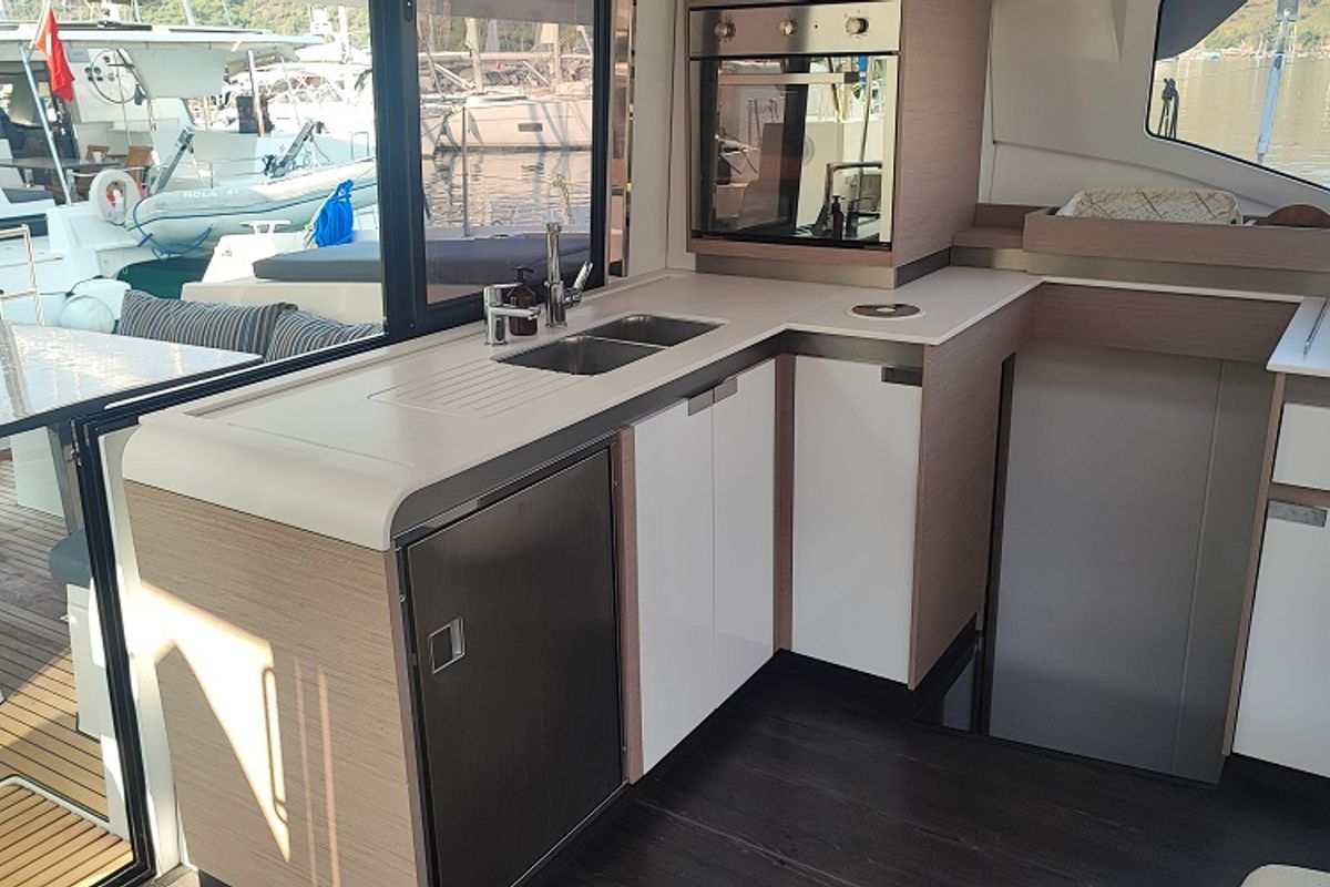 Galley of Lalom, a Fountaine Pajot Elba 45 catamaran at Fethiye, Turkey