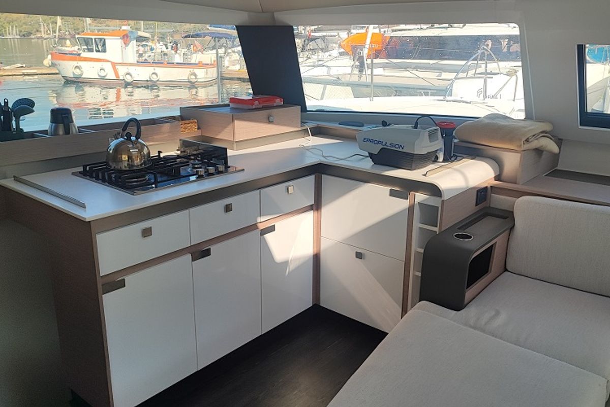 Galley of Lalom, a Fountaine Pajot Elba 45 catamaran at Fethiye, Turkey