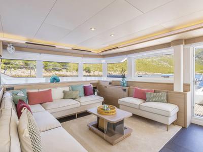 Salon of LADY M, a Lagoon 60 catamaran at Athens, Greece