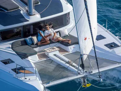 Deck of ELOYA RAY, a Lagoon 51 catamaran at Municipal Unit of Kranidi, Greece
