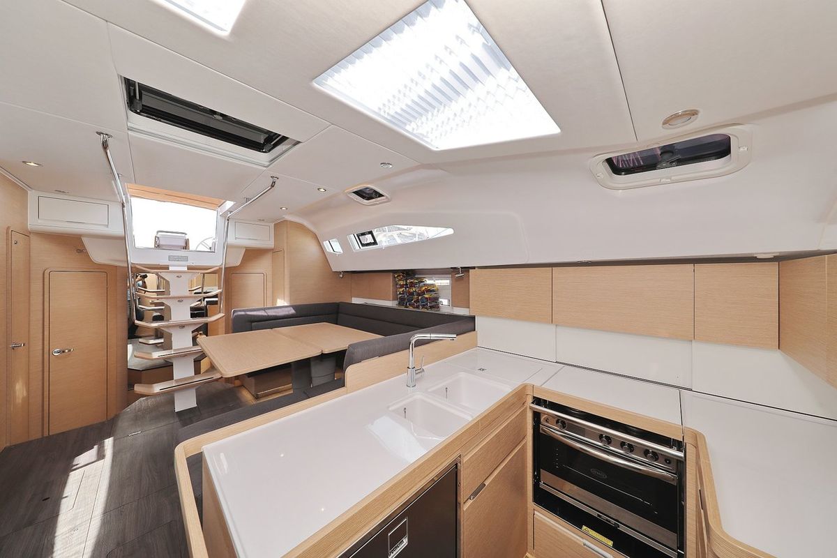 Galley of Abena, a Elan Impression 50 sailboat at Grad Biograd na Moru, Croatia