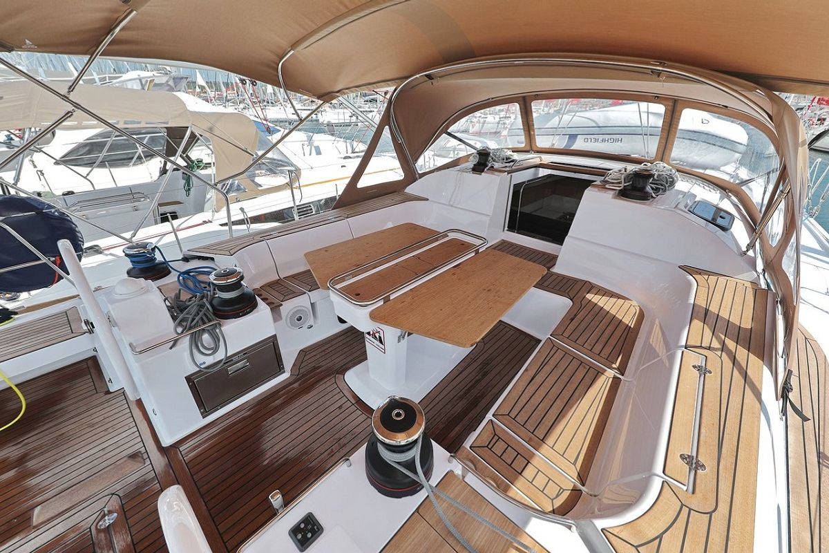 Deck of Abena, a Elan Impression 50 sailboat at Grad Biograd na Moru, Croatia