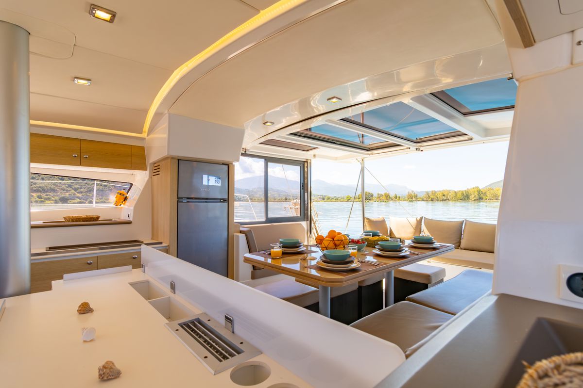 Galley of ZIZI, a Bali 4.1 catamaran at Preveza, Greece