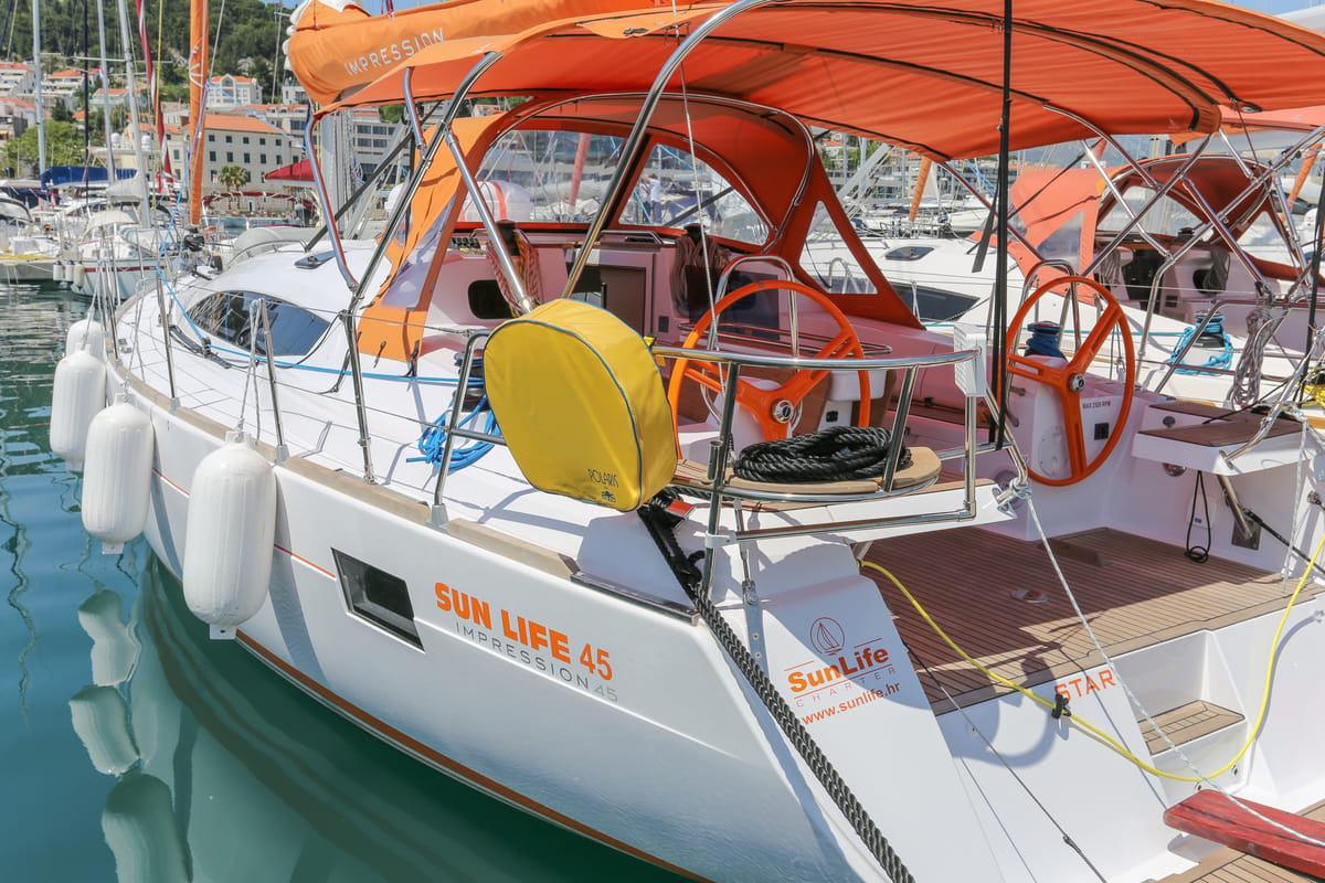 Exterior view of Star, a Elan Impression 45 sailboat at Split, Croatia