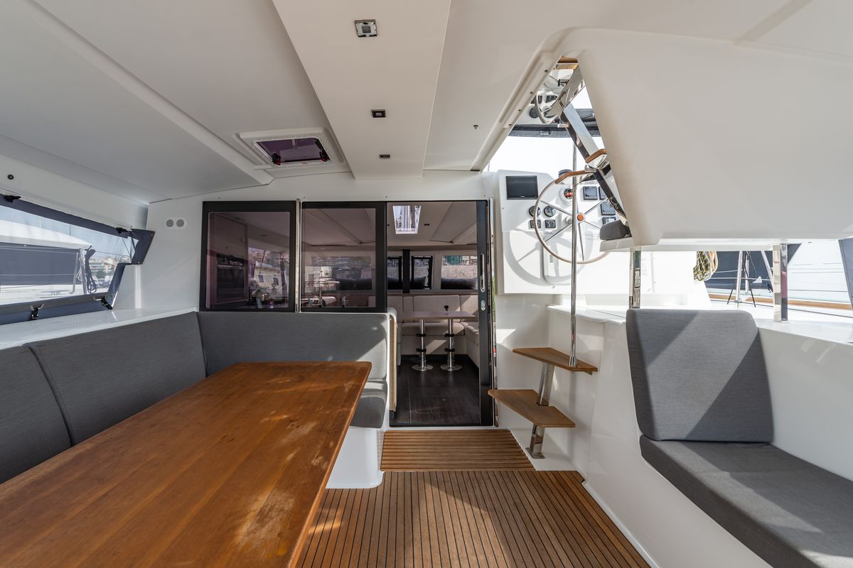 Deck of Rih, a Fountaine Pajot Isla 40 catamaran at Municipal Unit of Lefkada, Greece