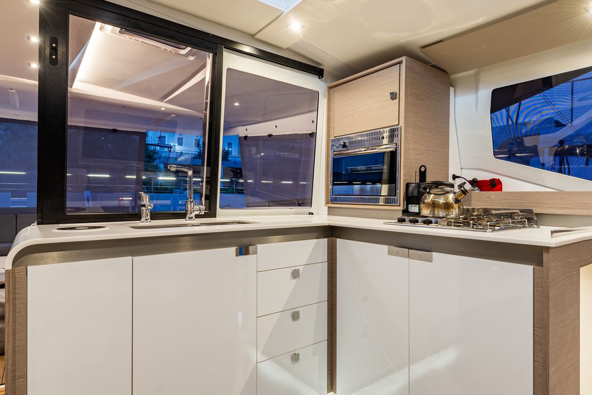 Galley of Rih, a Fountaine Pajot Isla 40 catamaran at Municipal Unit of Lefkada, Greece