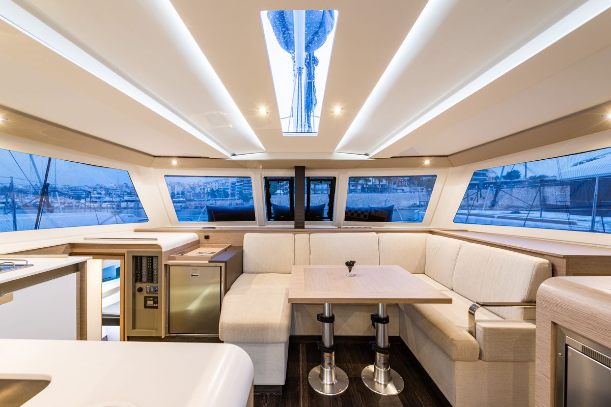 Salon of Rih, a Fountaine Pajot Isla 40 catamaran at Municipal Unit of Lefkada, Greece