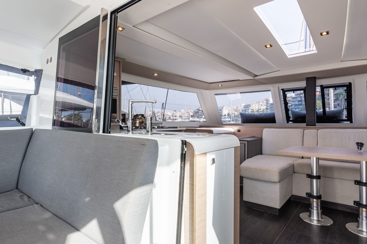 Salon of Rih, a Fountaine Pajot Isla 40 catamaran at Municipal Unit of Lefkada, Greece