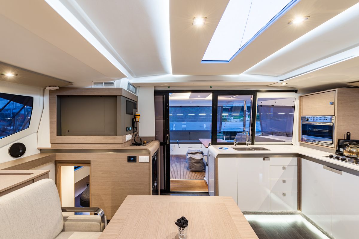 Salon of Rih, a Fountaine Pajot Isla 40 catamaran at Municipal Unit of Lefkada, Greece