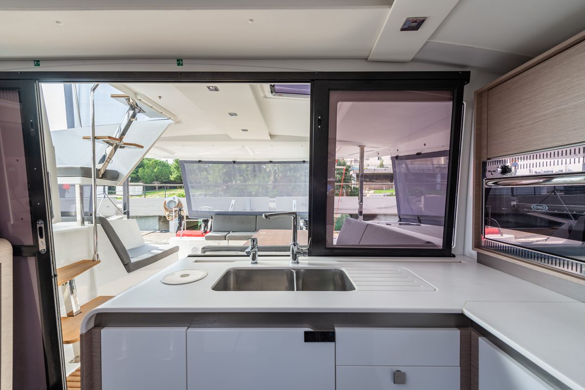 Galley of Rih, a Fountaine Pajot Isla 40 catamaran at Municipal Unit of Lefkada, Greece