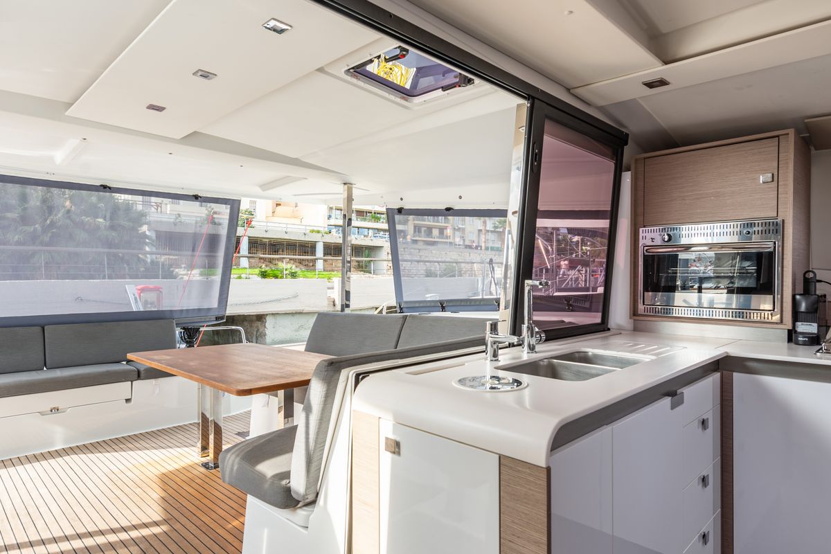 Galley of Rih, a Fountaine Pajot Isla 40 catamaran at Municipal Unit of Lefkada, Greece