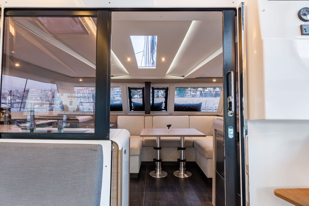 Deck of Rih, a Fountaine Pajot Isla 40 catamaran at Municipal Unit of Lefkada, Greece
