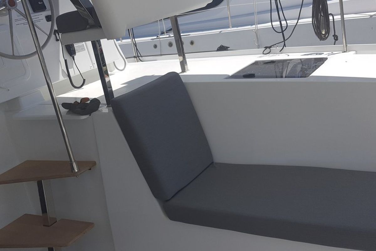 Deck of Arven, a Fountaine Pajot Isla 40 catamaran at Marmaris, Turkey