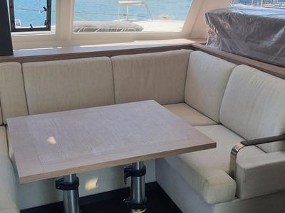Salon of Arven, a Fountaine Pajot Isla 40 catamaran at Marmaris, Turkey