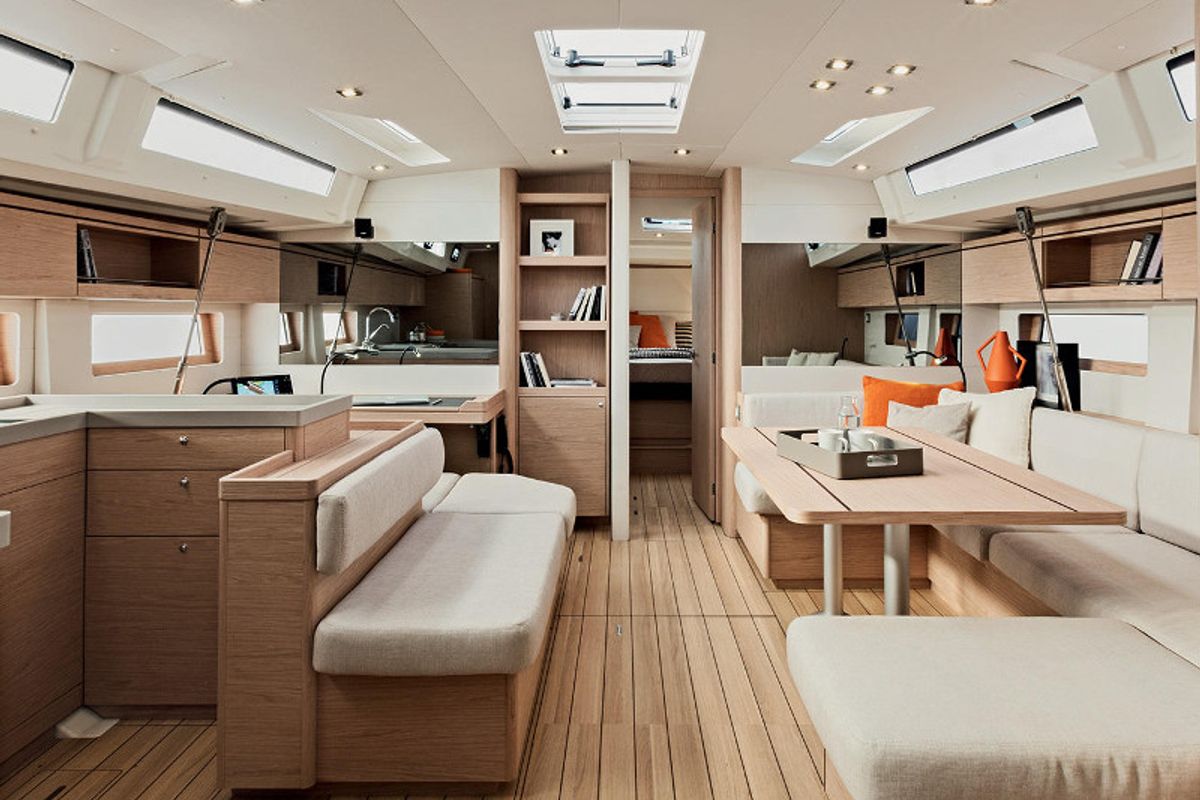 Salon of Why Not, a Beneteau Oceanis 51.1 sailboat at Salerno, Italy