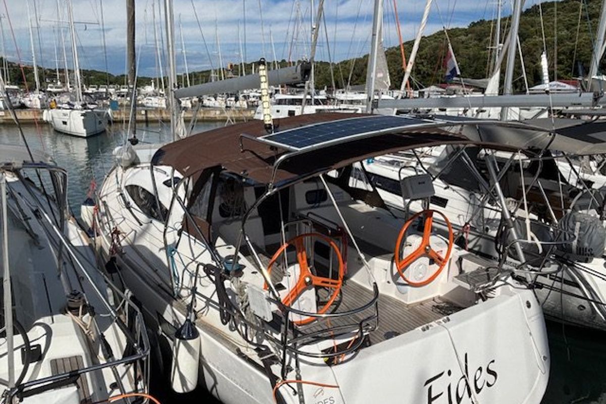 Exterior view of Fides, a Elan Impression 40 sailboat at Grad Pula, Croatia